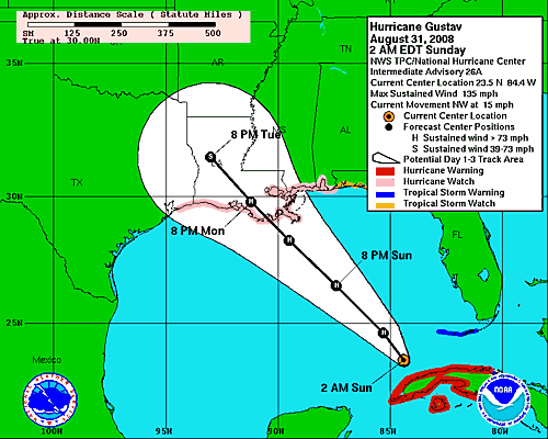 NHC 2am Gustav Forecast Update