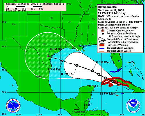 11pm 9/08/2008 NHC Forecast