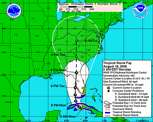 8/18/2008 NHC TS Fay Forecast