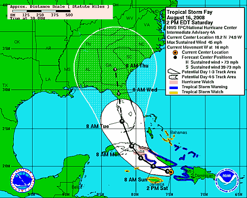 2pm NHC TS Fay Forecast Map