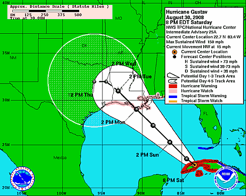 NHC 8/30/2008 forecast track